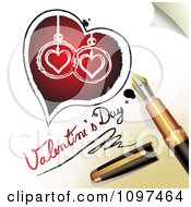 Poster, Art Print Of 3d Fountain Pen Drawing A Heart And Valentines Day Text On A Page