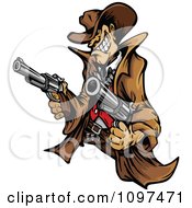Poster, Art Print Of Wild West Cowboy Mascot Shooting Two Pistols