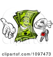 Clipart Happy Cash Mascot Holding Out Car Or House Keys Royalty Free Vector Illustration