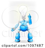 Poster, Art Print Of 3d Blue And Chrome Light Bulb Headed Robot
