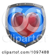 Poster, Art Print Of 3d Red Heart On A Blue And Chrome Shield