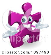 Poster, Art Print Of Happy Purple Jigsaw Puzzle Piece Mascot