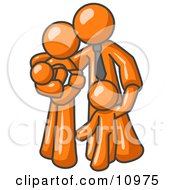 Orange Family Man A Father Hugging His Wife And Two Children Clipart Illustration by Leo Blanchette #COLLC10975-0020
