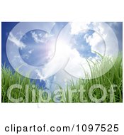 Poster, Art Print Of Blue Cloudy Sky And Sun Shining Down On 3d Grass