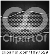 Poster, Art Print Of 3d Dark Concrete Background And Perforated Metal In The Center