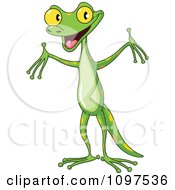 Clipart Happy Cute Green Gecko Holding Up His Arms Royalty Free Vector Illustration by yayayoyo
