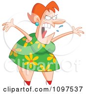 Clipart Angry Woman Screaming With A Spray Of Spit And Open Arms Royalty Free Vector Illustration