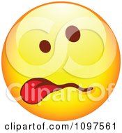 Poster, Art Print Of Sick Yellow Cartoon Smiley Emoticon Face Hanging Its Tongue Out 1