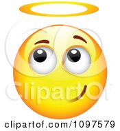 Poster, Art Print Of Innocent Angel Yellow Cartoon Smiley Emoticon Face With A Halo
