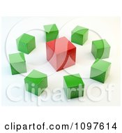 Poster, Art Print Of 3d Green Cubes Around A Red Cube