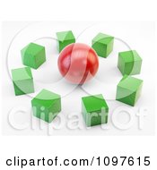 Poster, Art Print Of 3d Green Cubes Around A Red Sphere