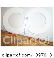 Poster, Art Print Of 3d Blue Cable Plugged Into A Socket With Red Cables On The Floor