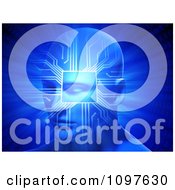 Clipart 3d Artificial Intelligence Head With A Chip And Computer Circuits On Blue Royalty Free CGI Illustration