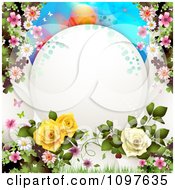 Clipart Spring Time Or Wedding Background Blossoms Dewy Roses And Butterflies With Copyspace Royalty Free Vector Illustration