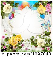 Poster, Art Print Of Spring Time Or Wedding Background With Roses And Butterflies