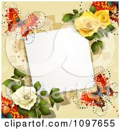 Poster, Art Print Of Valentines Day Or Wedding Note With Roses And Butterflies Over Tan 3