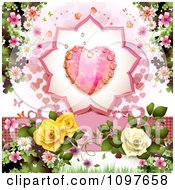 Poster, Art Print Of Wedding Or Valentines Day Background With A Dewy Pink Heart And Roses