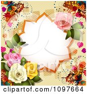 Clipart Valentines Day Or Wedding Note With Roses And Butterflies Over Tan 2 Royalty Free Vector Illustration