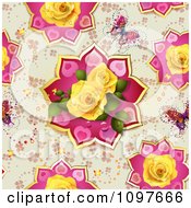 Poster, Art Print Of Seamless Butterfly And Yellow Roses Valentines Day Or Wedding Background