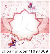Poster, Art Print Of Pink Floral Shaped Wedding Frame With Vines And Butterflies