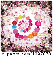 Poster, Art Print Of Wedding Or Valentines Day Background With Blossoms Framing Spiraling Hearts And A Daisy