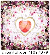 Poster, Art Print Of Wedding Or Valentines Day Background With Blossoms Framing A Sparkly Heart
