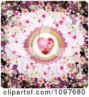 Poster, Art Print Of Wedding Or Valentines Day Background With Blossoms Framing A Pink And Gold Heart