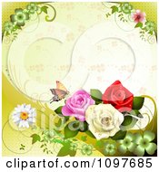 Poster, Art Print Of Spring Time Or Wedding Background With Roses And A Butterfly 1