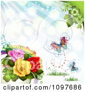 Poster, Art Print Of Spring Time Or Wedding Background With A Rainbow Roses And Butterflies