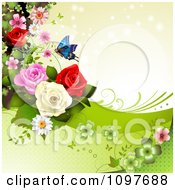 Poster, Art Print Of Spring Time Or Wedding Background With Roses And A Butterfly 5