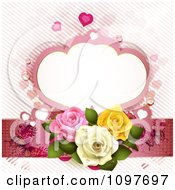 Poster, Art Print Of Wedding Or Valentines Background With Dewy Roses Butterflies And A Frame