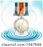 Poster, Art Print Of 3d Sports Achievement Silver Second Place Award Medal On A Ribbon Over Blue Lines And Rays