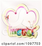 Clipart Pink Easter Frame With A Butterfly Rabbit And Eggs Over Diagonal Stripes Royalty Free Vector Illustration by merlinul