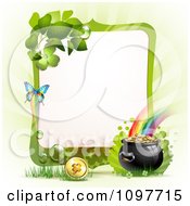 Poster, Art Print Of Green Butterfly Frame With A St Patricks Day Pot Of Gold At The End Of A Rainbow