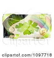 Clipart Rainbow Happy St Patricks Day Banner With Green Ribbon And A Gold Clover Coin Royalty Free Vector Illustration