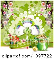 Clipart Happy St Patricks Day Banner With A Shamrock Rainbow Gold And Spring Blossoms Royalty Free Vector Illustration