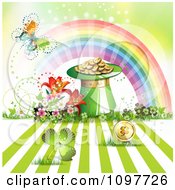 Poster, Art Print Of Butterfly Rainbow With A Leprecaun Hat Pot Of Gold A St Patricks Day Coin And Shamrock