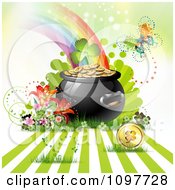 Clipart Butterfly Rainbow With A Pot Of Gold A St Patricks Day Coin And Shamrock Royalty Free Vector Illustration by merlinul