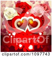 Poster, Art Print Of Red Valentines Day Banner With Red Hearts And Dewy Roses