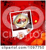 Poster, Art Print Of Heart Valentines Day Photo Banner And Butterflies On Red