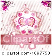Poster, Art Print Of Pink Valentines Day Banner With Two Hearts And Butterflies 3