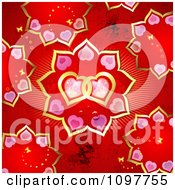 Poster, Art Print Of Seamless Red Pink And Gold Valentines Day Background With Black Butterflies