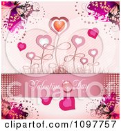 Poster, Art Print Of Pink Valentines Day Banner With Butterflies And Heart Flowers
