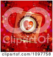Poster, Art Print Of Heart Valentines Day Card And Butterflies On Red 4
