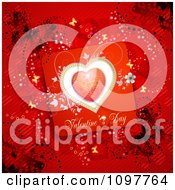 Poster, Art Print Of Heart Valentines Day Card And Butterflies On Red 2