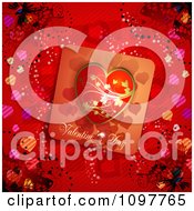 Poster, Art Print Of Heart Valentines Day Card And Butterflies On Red 3