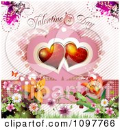 Poster, Art Print Of Valentines Day Text With Butterflies Red Hearts And Blossoms