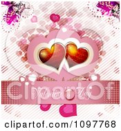 Clipart Pink Valentines Day Banner With Two Hearts And Butterflies 1 Royalty Free Vector Illustration
