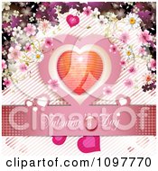 Poster, Art Print Of Pink Valentines Day Banner With A Sparkly Heart And Blossoms