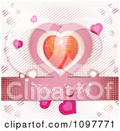Clipart Pink Valentines Day Banner With A Sparkly Heart Over Stripes Royalty Free Vector Illustration